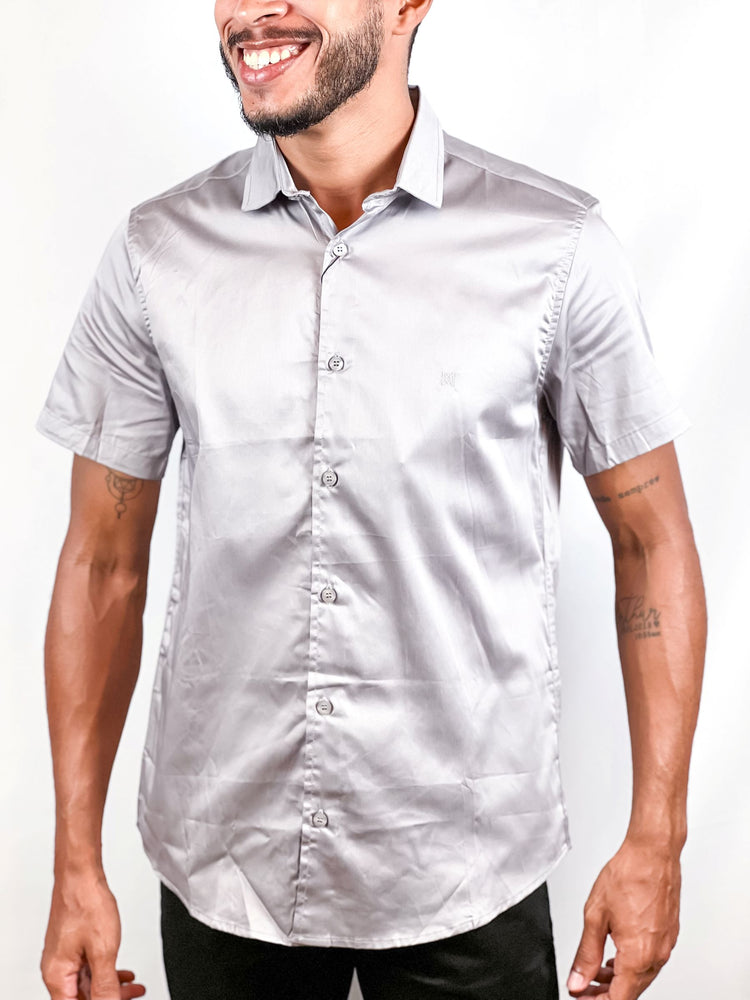 CAMISA SOCIAL MANGA CURTA-CINZA ACETINADA