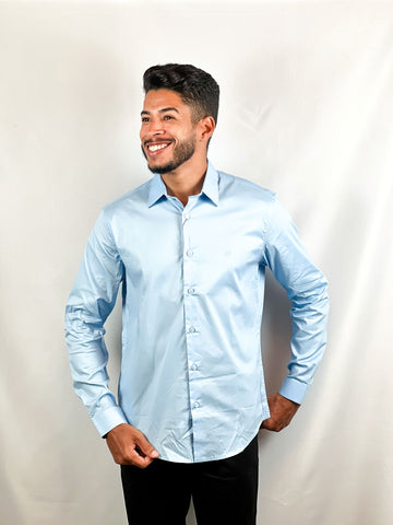 CAMISA MANGA LONGA MIOCHE BASICO ELASTANO AZUL CLARO