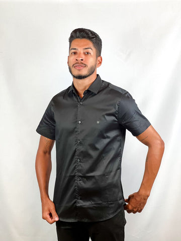CAMISA SOCIAL MANGA CURTA PRETA-MIOCHE