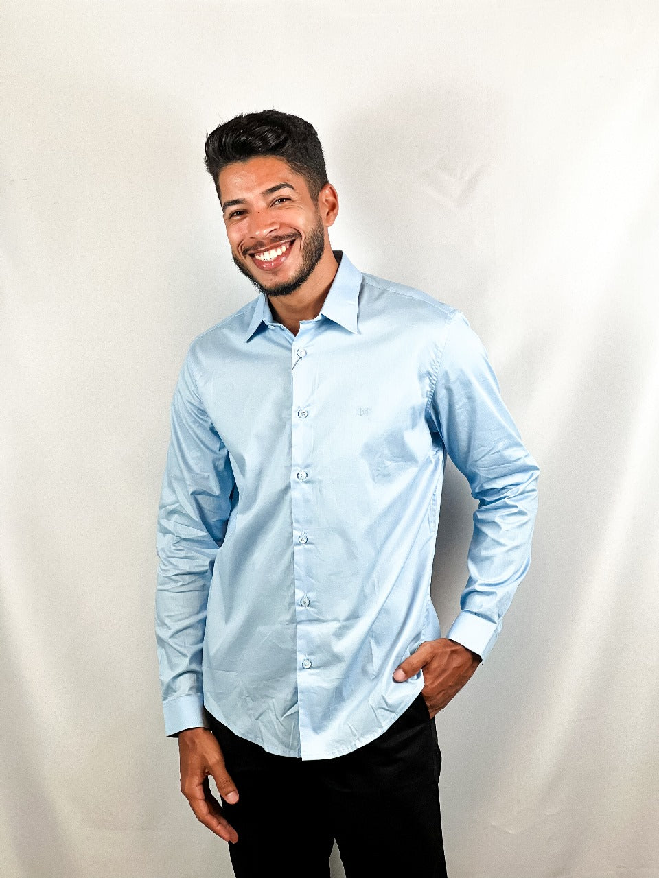 CAMISA MANGA LONGA SOCIAL- AZUL